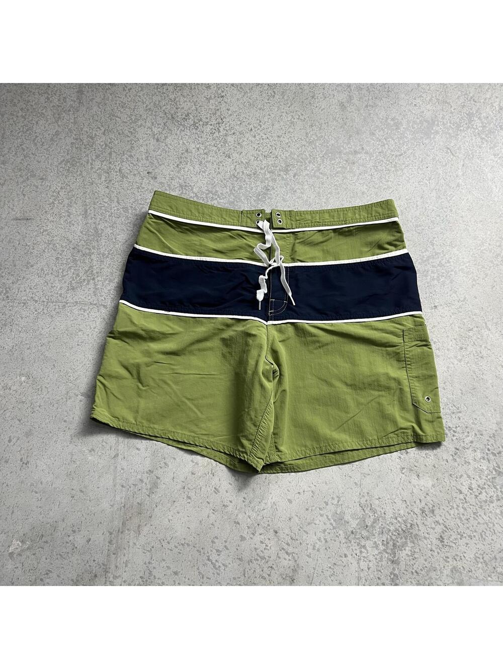 Vintage 90s Quiksilver Striped Board Shorts Mens Sz. XL Navy Green Surf Swim